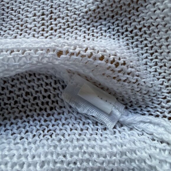Eileen Fisher Size M White Cotton Blend Sheer Open Knit Short Sleeve Sweater Top - Picture 5 of 13